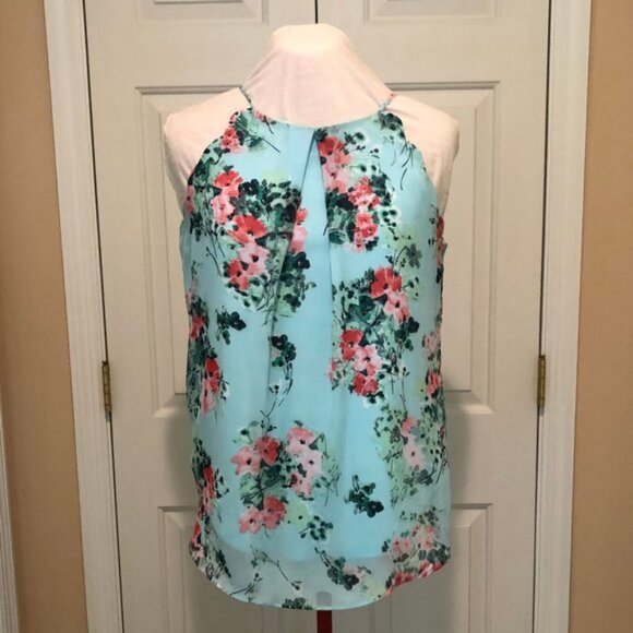 A.Byer scalloped Mint Green and Pink floral edge tank top Junior Large - Picture 1 of 8